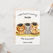 Kids Lion Elephant Giraffe Woodland Graduation カード (正面/裏面インサイチュ)