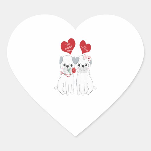 Kids Matching Valentines Pug Dog Lover Gift ハートシール (正面)