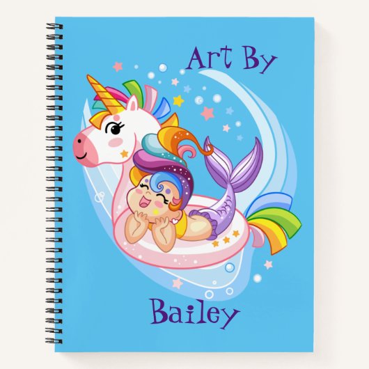 Kids MermaidとUnicornのカスタムスケッチ ノートブック (正面)