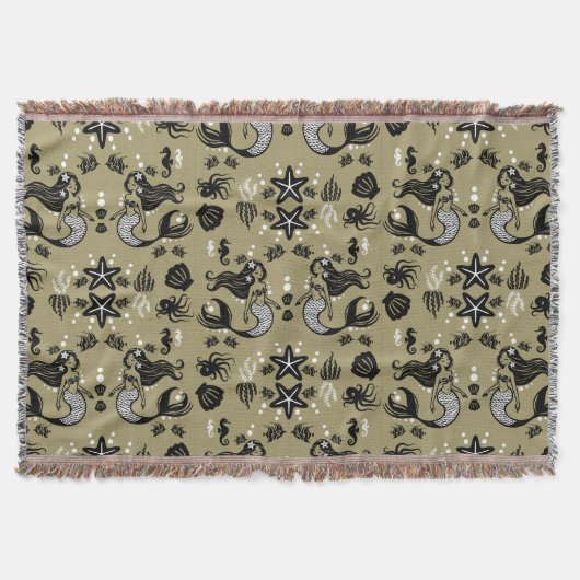 Kids Mermaid Gold Beach スローブランケット (正面)