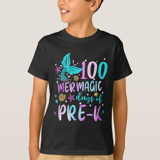 Kids Mermaid Tail 100 Mermagic日のPre-K For T Tシャツ (正面)