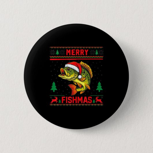 Kids Merry Fishmas B Fishing Christmas Pajamas Swe 缶バッジ (正面)