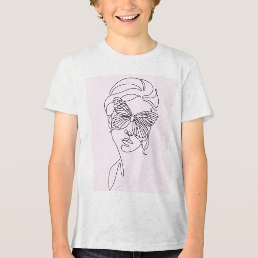 kids minimalist butterfly face art t shirt トライブレンドＴシャツ (正面)