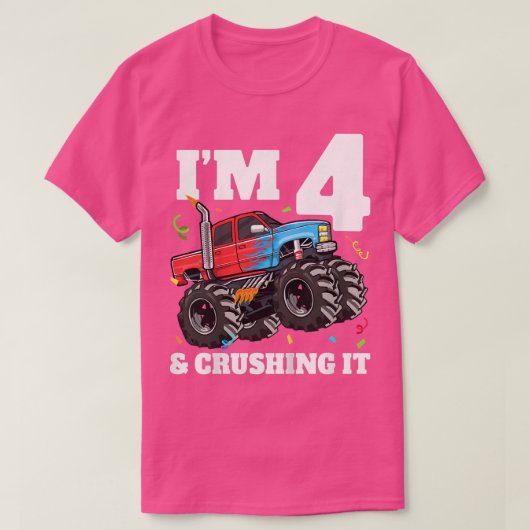 Kids Monster Truck 4th Birthday Boy 4 Four Year Ol Tシャツ (デザイン正面)