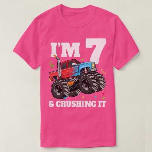 Kids Monster Truck 7th Birthday Boy 7 Seven Year O Tシャツ (デザイン正面)