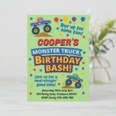 Kids Monster Truck Birthday Party Green  招待状 (スタンド正面)