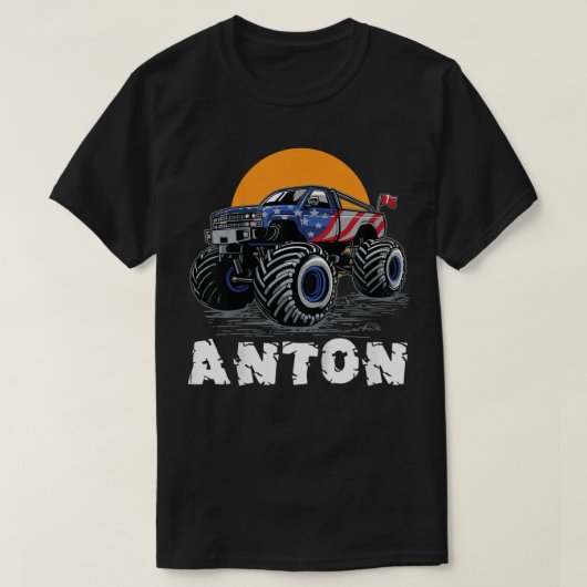 Kids Monster Truck Name Anton Car Gift Tシャツ (デザイン正面)