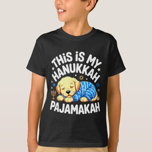 Kids My Hanukkah Pajamas Pajamakah Puppy Hanukkah Tシャツ (正面)