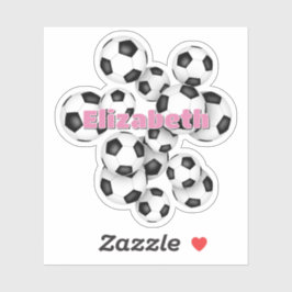 kids name black white soccer balls シール