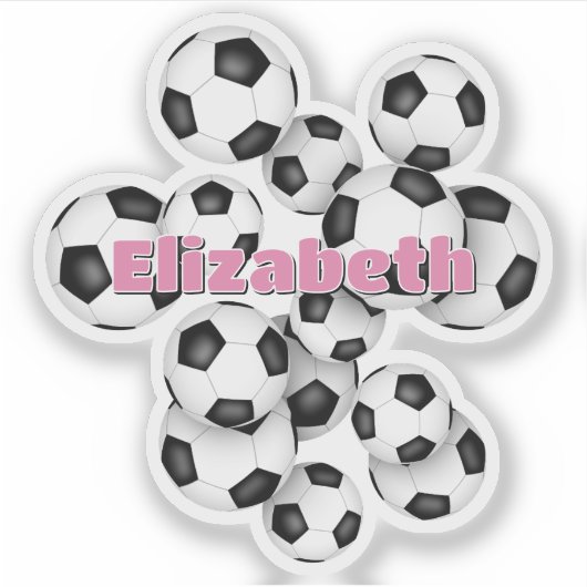 kids name black white soccer balls シール (正面)