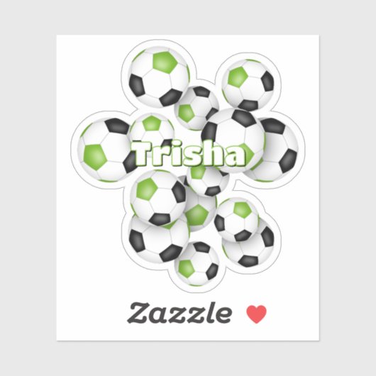 kids name bright green black soccer balls シール (シート)