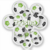 kids name bright green black soccer balls シール (正面)