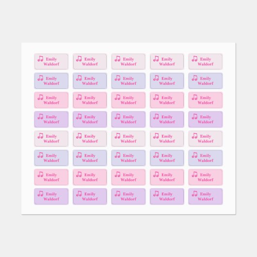 Kids' Name Clothing School Labels with Pink Note ラベル (シート)