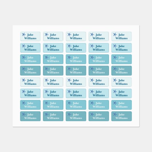 Kids' Name Clothing School Labels with Starfish ラベル (シート)