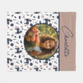 Kids Navy Beige Unicorn氏カスタムの写真 フリースブランケット (正面(横))