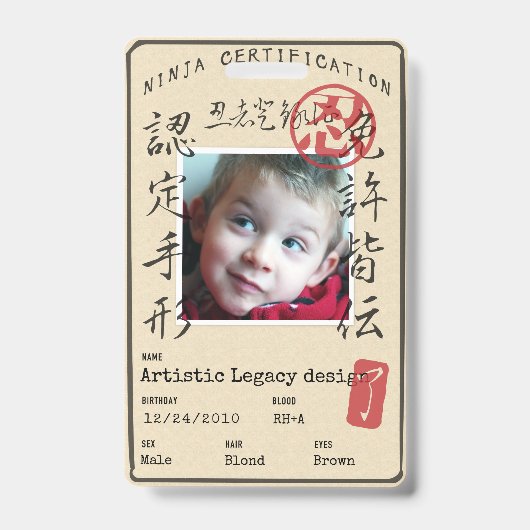 Kids Ninja ID (Customize image & text!) バッジ (表面)