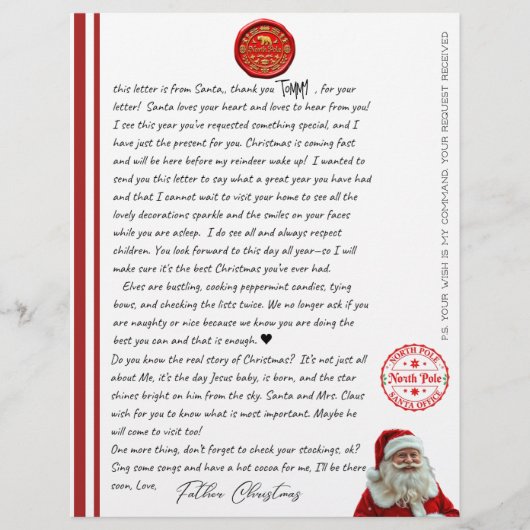 Kid's North Pole Comfirmation Letter From Santa (正面)