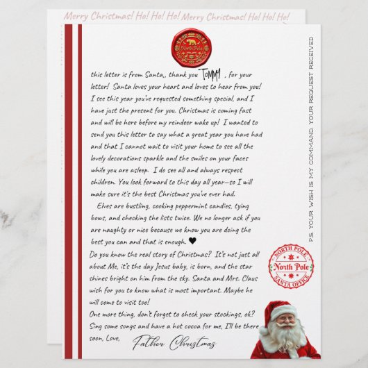 Kid's North Pole Comfirmation Letter From Santa (正面/裏面)
