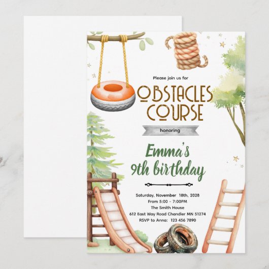 Kids Obstacle Course Party Invite 招待状 (正面/裏面)