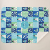 Kids Octopus Winter Sports Patchwork Personalized シェルパブランケット (正面(横))