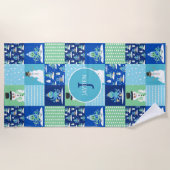 Kids Octopus Winter Sports Patchwork Personalized  ビーチタオル (正面)