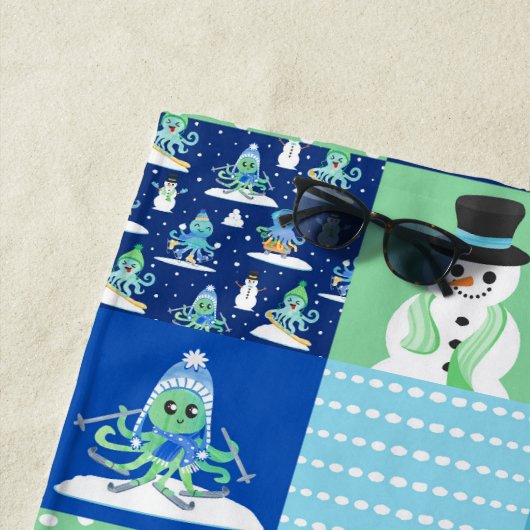 Kids Octopus Winter Sports Patchwork Personalized  ビーチタオル (インサイチュ)