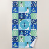 Kids Octopus Winter Sports Patchwork Personalized  ビーチタオル (正面)