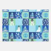 Kids Octopus Winter Sports Patchwork Personalized  ラッピングペーパーシート (正面)