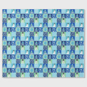 Kids Octopus Winter Sports Patchwork Personalized ラッピングペーパー (フラット)