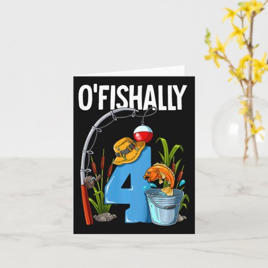 Kids O'fishally 4 Years Old 4th Birthday Fishing  カード (黄色い花)