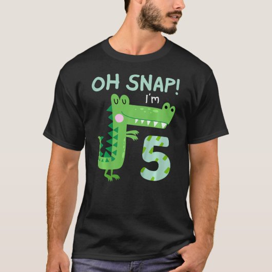 Kids Oh Snap I'm 5th Birthday Boy Crocodile Alliga Tシャツ (正面)