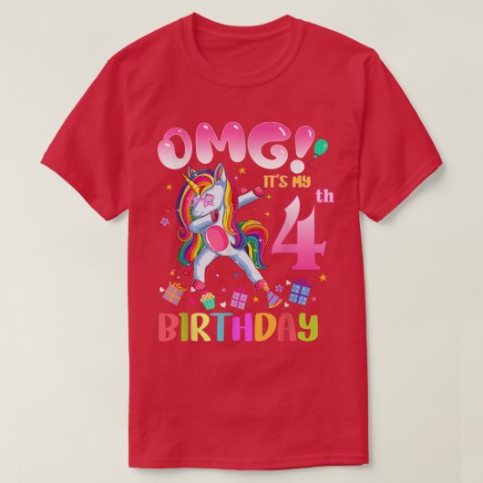 Kids OMG Its私の4歳の誕生日ガールズダビングUnicorn Tシャツ (デザイン正面)