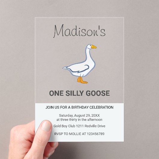 Kids One Silly Goose First Birthday アクリル招待状 (インサイチュ (ポータブル))