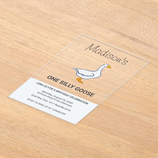 Kids One Silly Goose First Birthday アクリル招待状 (レイダウン)