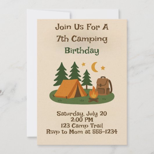 Kids Outdoor CAmping Birthday Invitation 招待状 (正面)