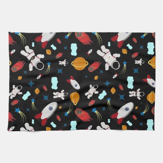 Kid's Outer Space & Astronaut Pattern キッチンタオル (横)