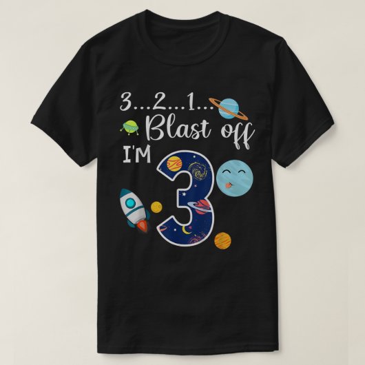 Kids Outer Space Blast Off 3 Year Old 3rd Birthday Tシャツ (デザイン正面)