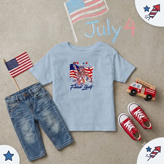 Kids Patriotic Statue of Liberty American Flag トドラーTシャツ