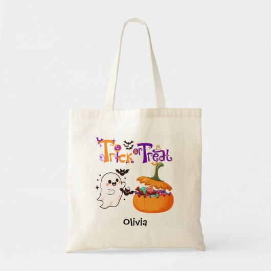 Kids Personalised Halloween Trick or Treat  トートバッグ (正面)