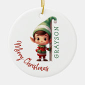 Kids Personalized Elf Christmas Tree セラミックオーナメント (正面)