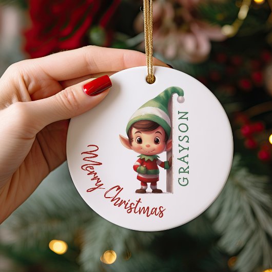 Kids Personalized Elf Christmas Tree セラミックオーナメント