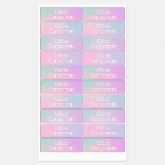 Kids personalized name labels pink purple and teal ラベル (シート)