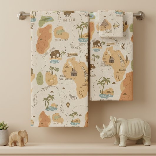 Kid's Personalized Safari Map ID1269 バスタオルセット