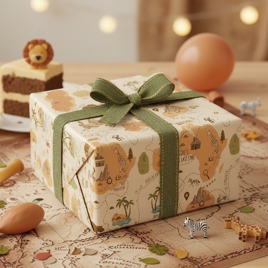 Kid's Personalized Safari Map ID1269 ラッピングペーパー