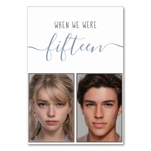 Kids Photos Age 15 Dusty Blue Handwriting 結婚's テーブルナンバー (正面)