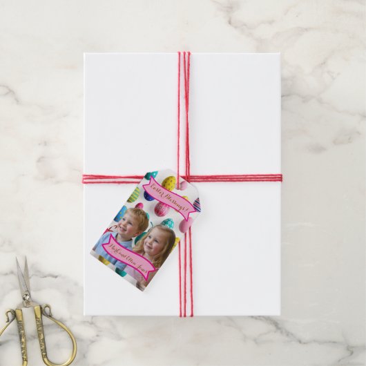 Kids Photos Easter Painted Eggs  ギフトタグ (より糸付き)