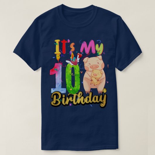 Kids Pig 10th Birthday 10 Years Old Pig Birthday P Tシャツ (デザイン正面)