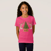 Kids Pink 2026 Reindeer Christmas T-Shirt Tシャツ (正面フル)