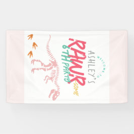 Kids Pink Dinosaur Girls Birthday Welcome Sign 横断幕