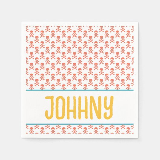 Kids Pirate Crossbones NAME モダン Orangeおもしろい スタンダードカクテルナプキン (正面)